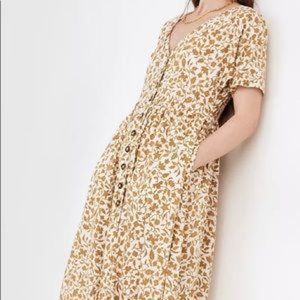 Madewell Floral Button-Down Dress in Cream and Brown